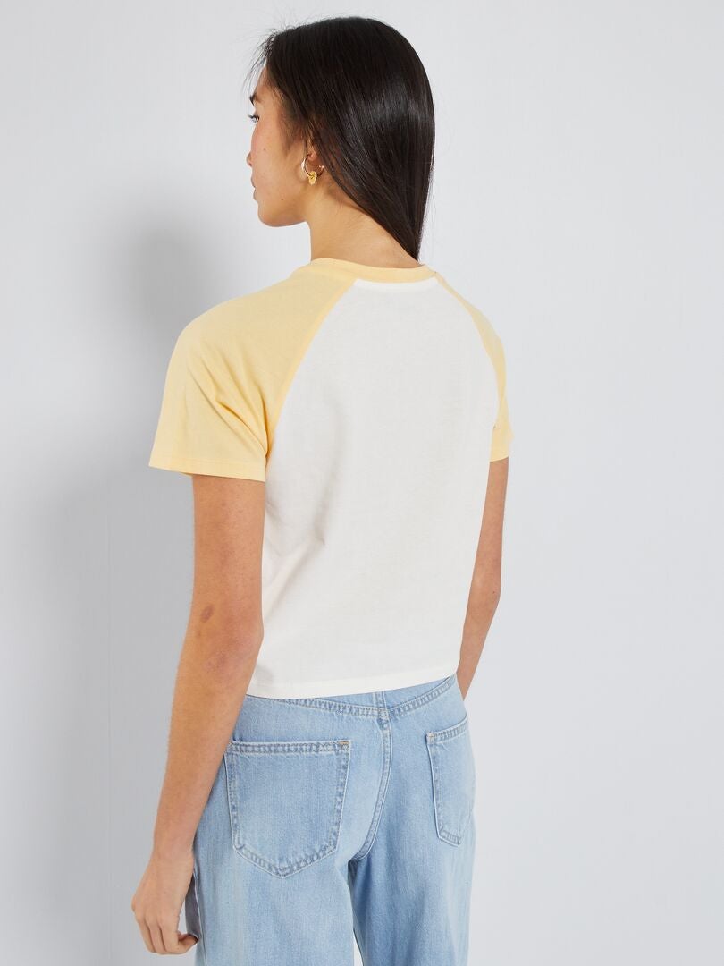 Tee-shirt imprimé manches raglan Jaune - Kiabi
