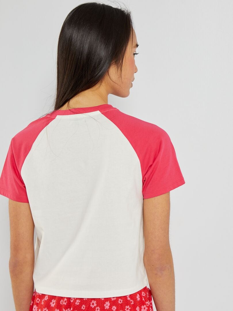 Tee-shirt imprimé manches raglan Rose - Kiabi