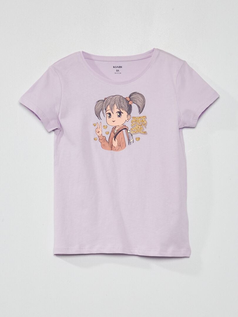 Tee-shirt imprimé 'manga' Violet - Kiabi