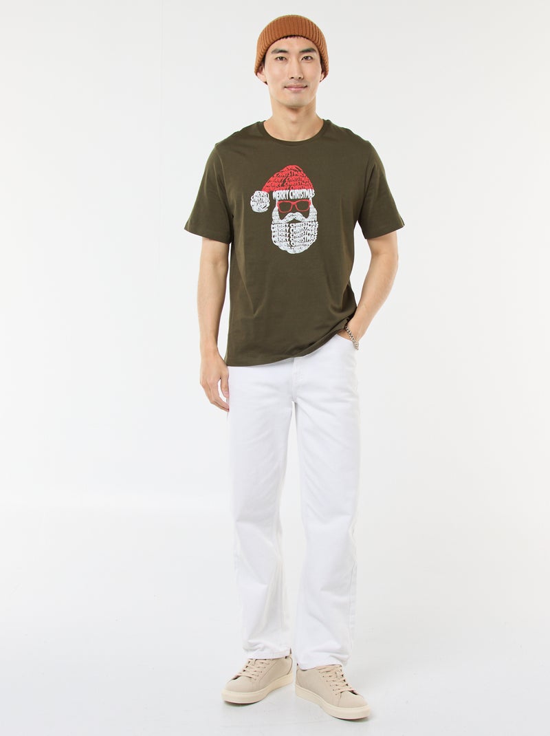 Tee-shirt imprimé 'Noël' Kaki - Kiabi