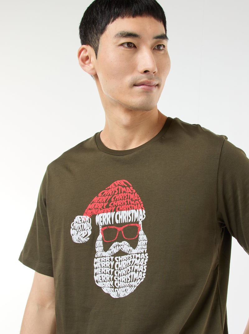 Tee-shirt imprimé 'Noël' Kaki - Kiabi