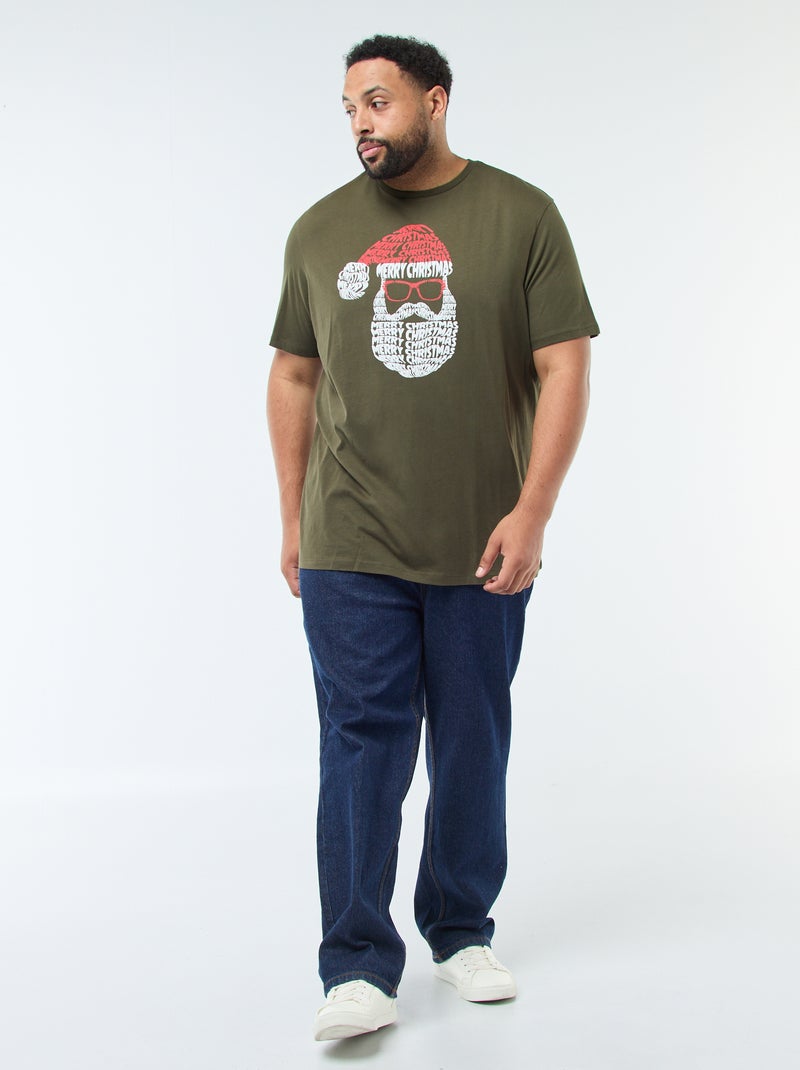 Tee-shirt imprimé Noël 'Produkt' Kaki - Kiabi