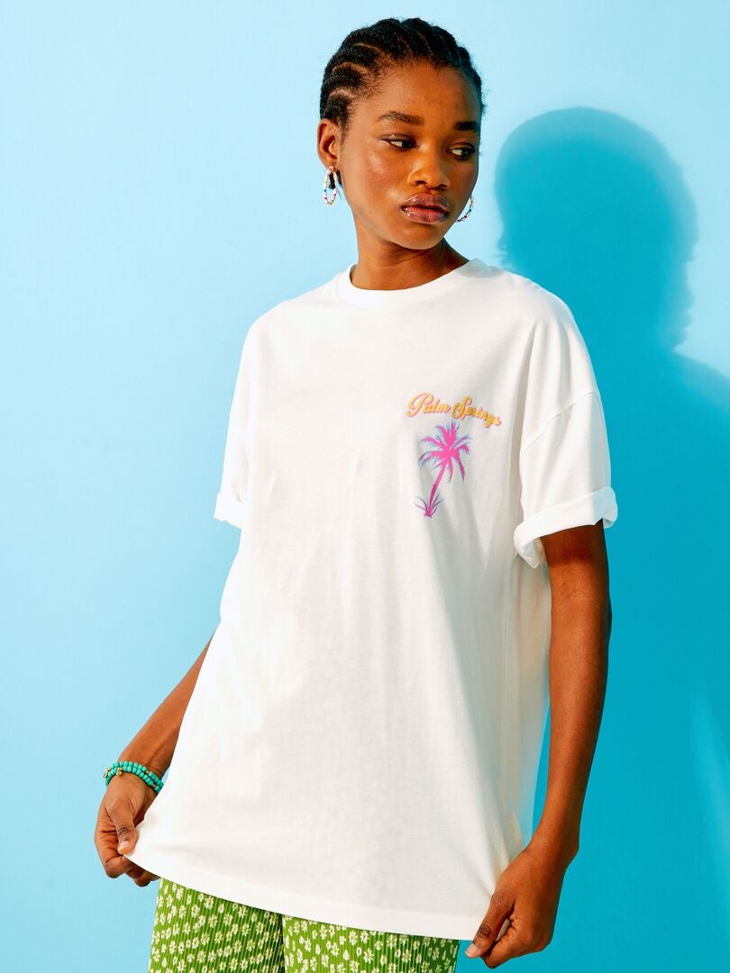 Tee-shirt imprimé 'Palm Beach' Blanc - Kiabi