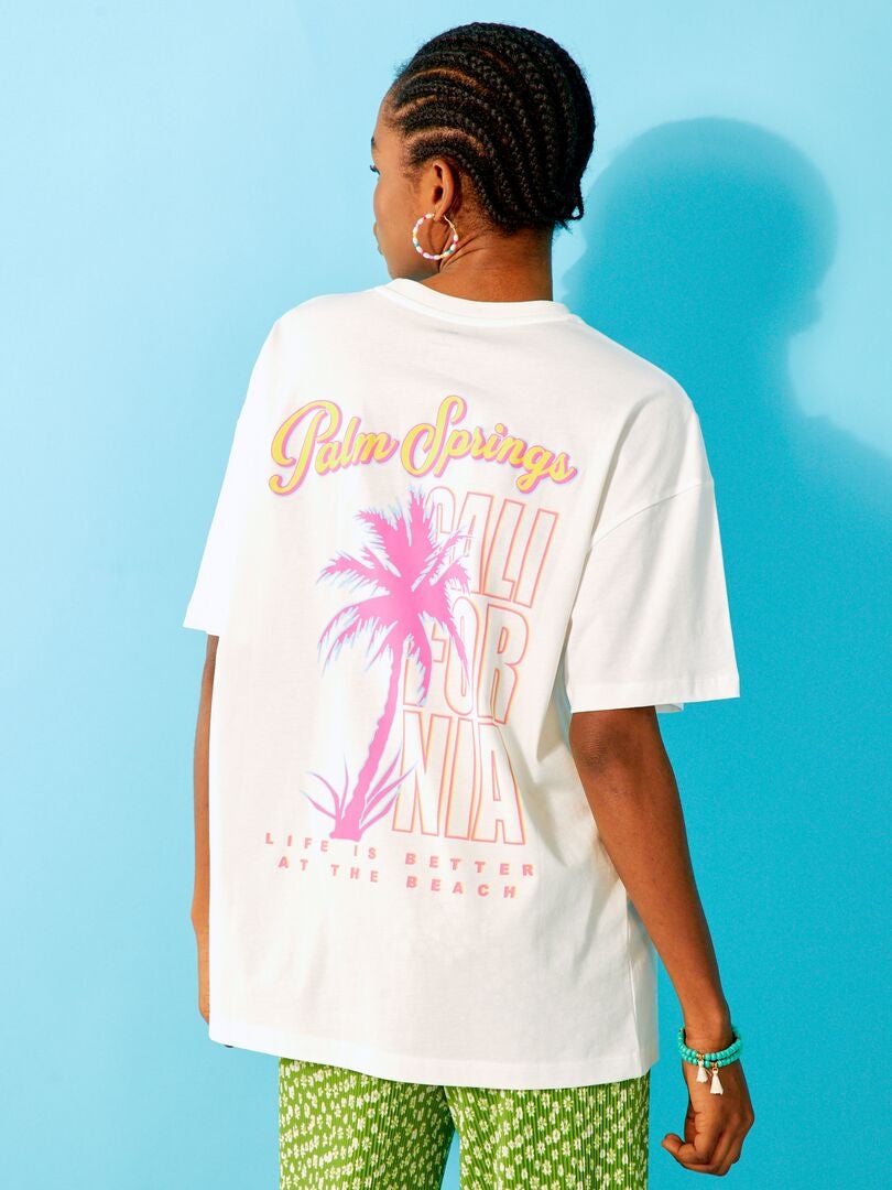 Tee-shirt imprimé 'Palm Beach' Blanc - Kiabi