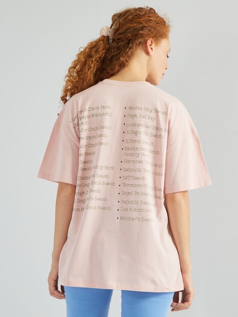 Tee-shirt imprimé 'Palm Beach' Rose - Kiabi