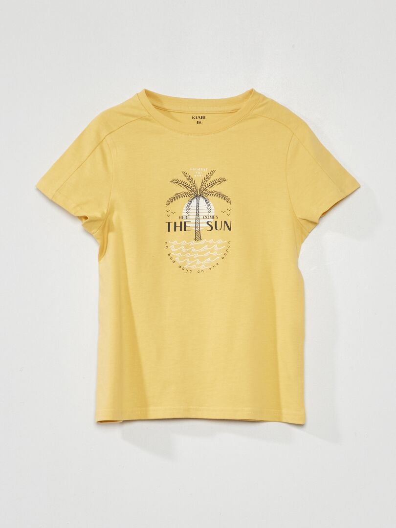 Tee-shirt imprimé 'plage' Jaune - Kiabi