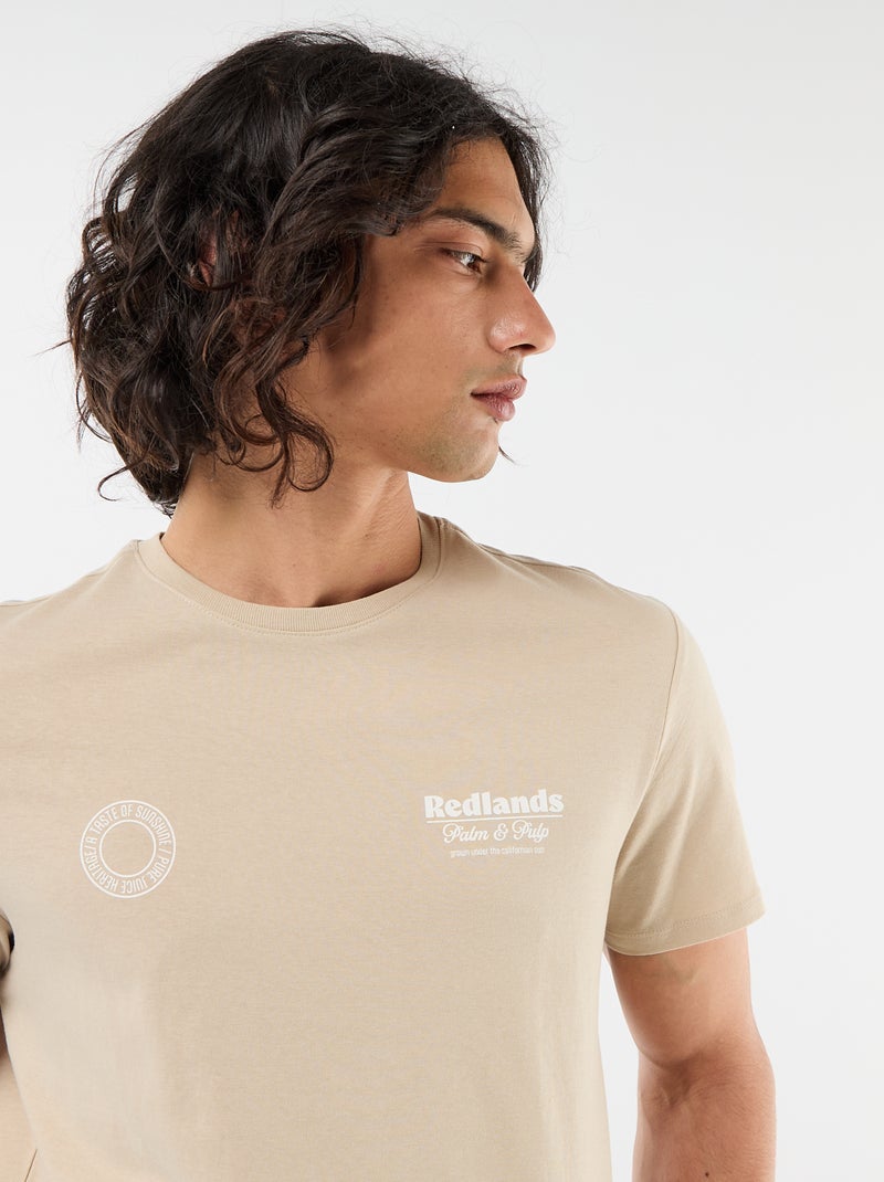 Tee-shirt imprimé recto/verso à manches courtes Beige - Kiabi