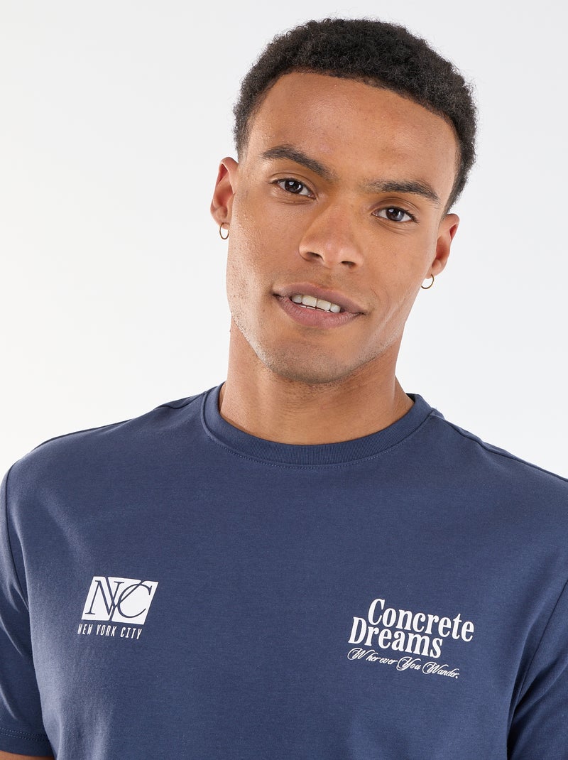 Tee-shirt imprimé recto/verso à manches courtes Bleu - Kiabi