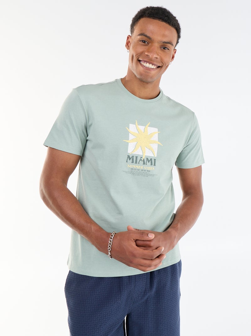 Tee-shirt imprimé recto/verso à manches courtes Vert - Kiabi
