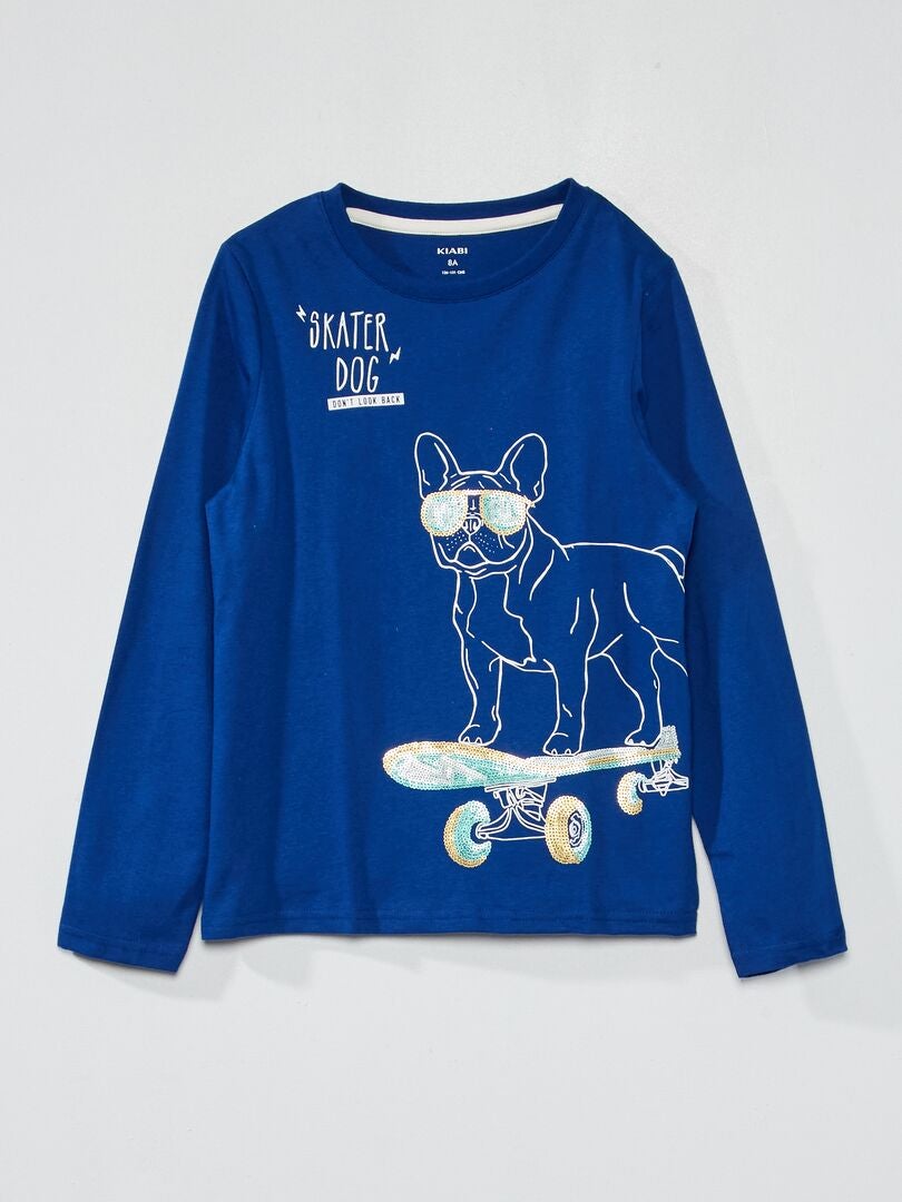 Tee-shirt imprimé 'Skater dog' Bleu - Kiabi