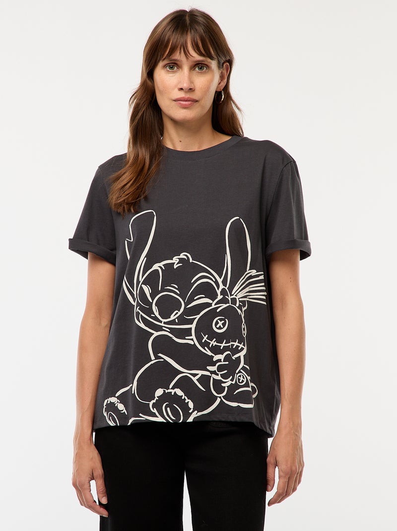 Tee-shirt imprimé 'Stitch' Noir - Kiabi