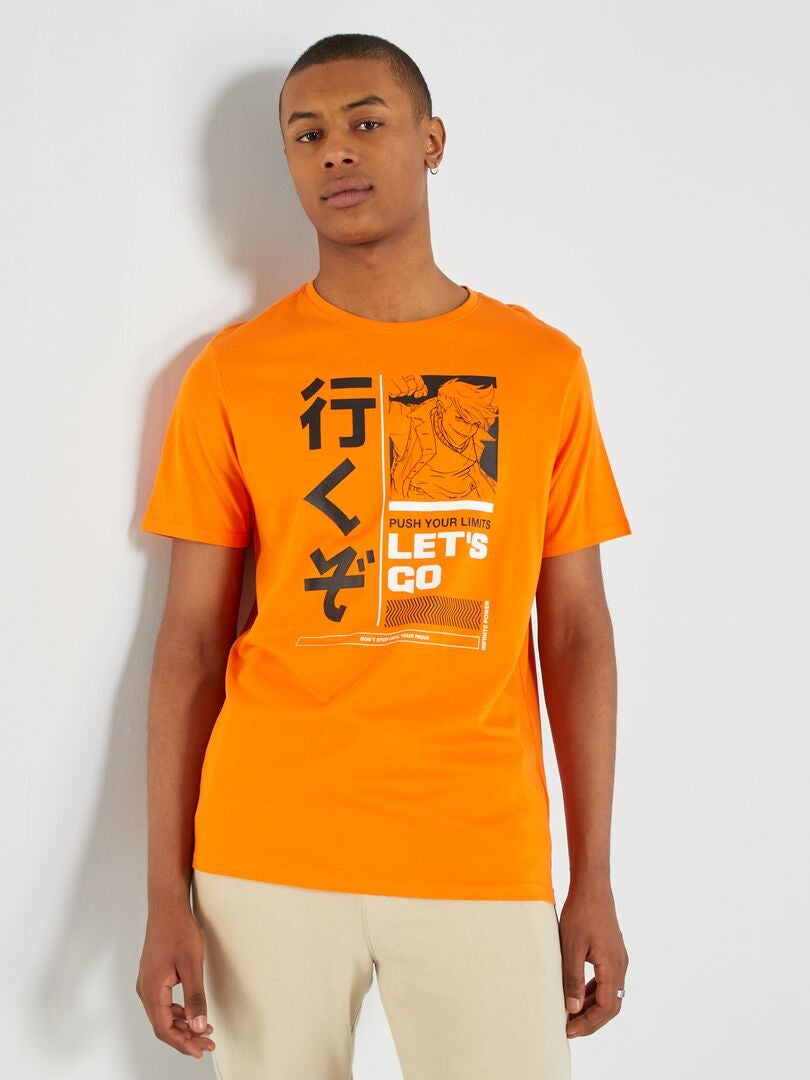 Tee-shirt imprimé style manga Orange - Kiabi