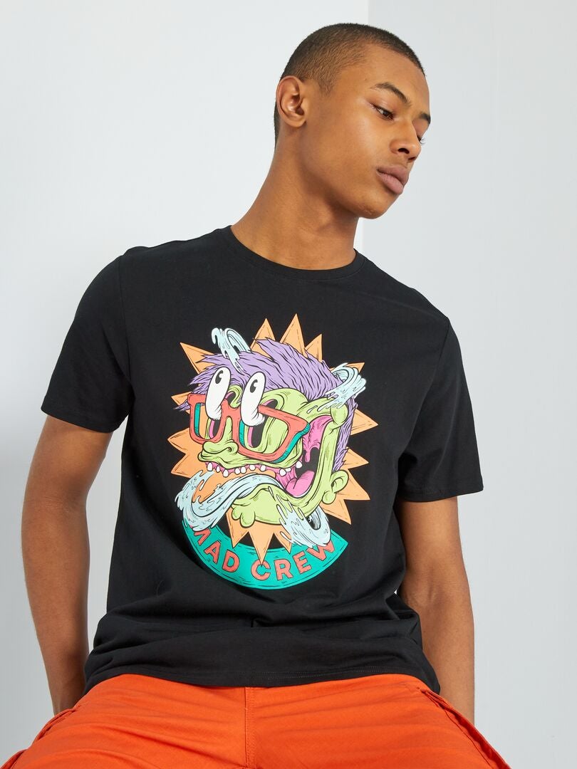 Tee-shirt imprimé style monster Noir - Kiabi