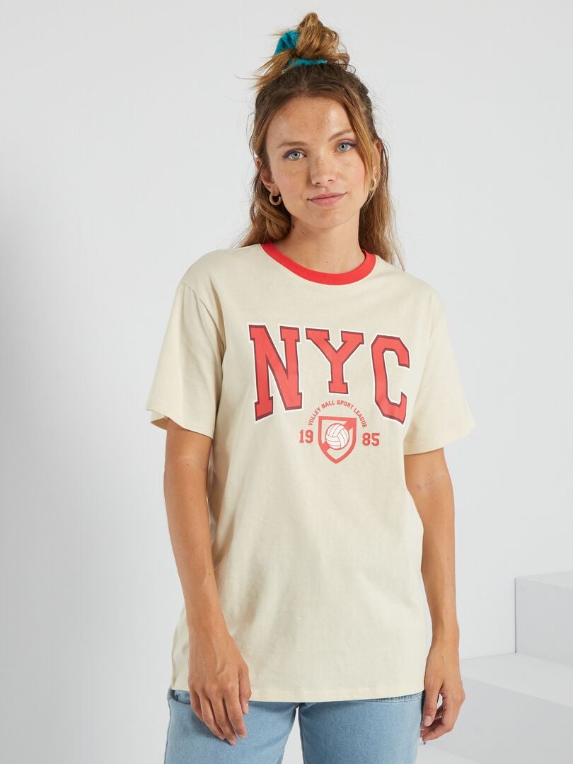 Tee-shirt imprimé USA Ecru - Kiabi