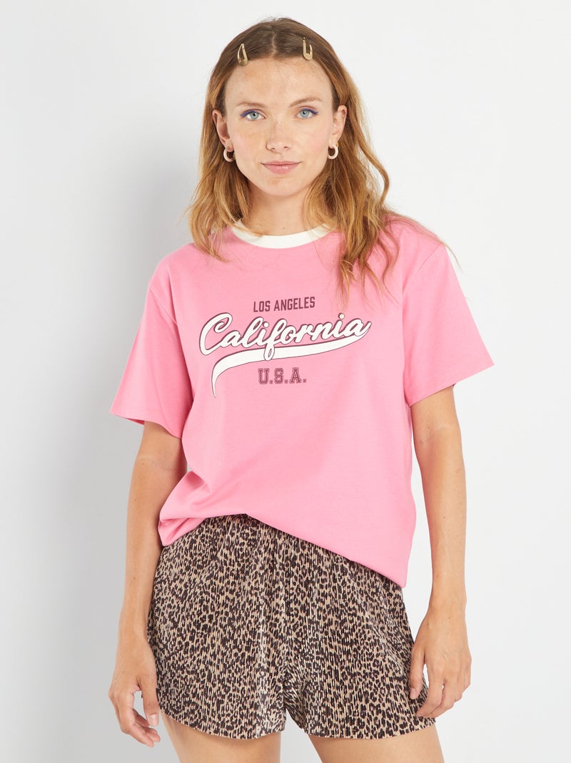 Tee-shirt imprimé USA Rose - Kiabi