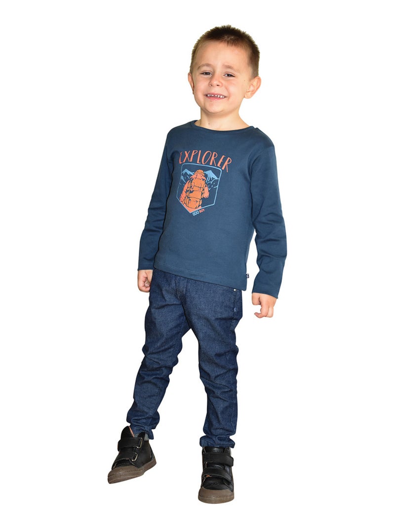 TEE SHIRT JULIEN INTERLOCK MANCHES LONGUES ENFANT Bleu - Kiabi
