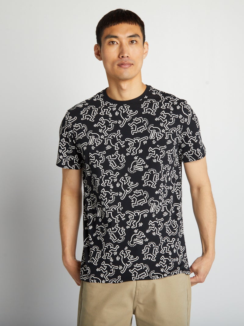 Tee-shirt 'Keith Haring' à col rond noir - Kiabi