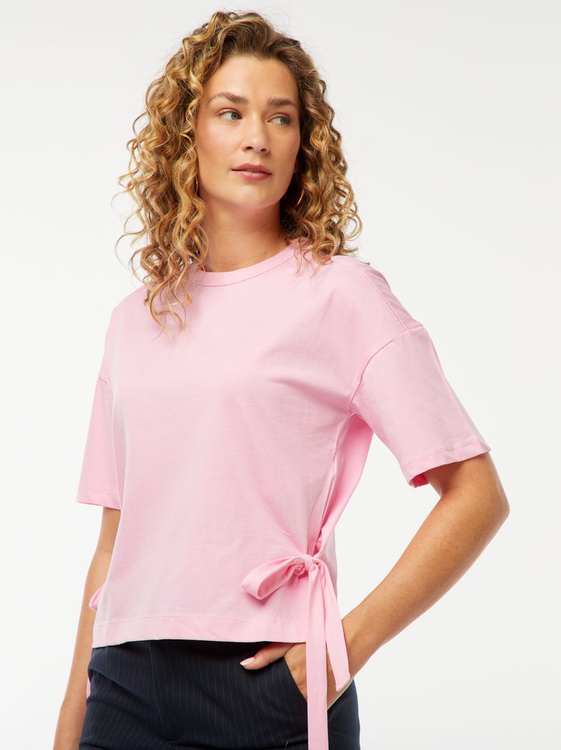 Tee-shirt large avec noeuds Rose - Kiabi