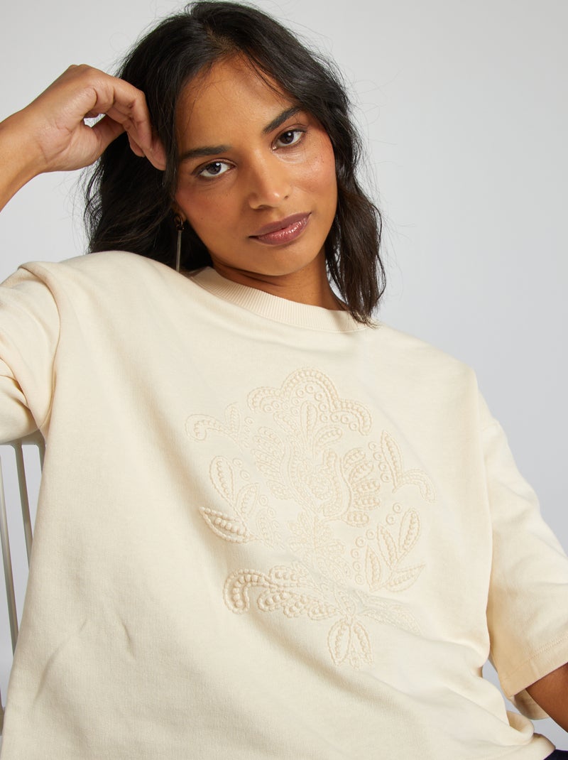 Tee-shirt large crop top Beige - Kiabi