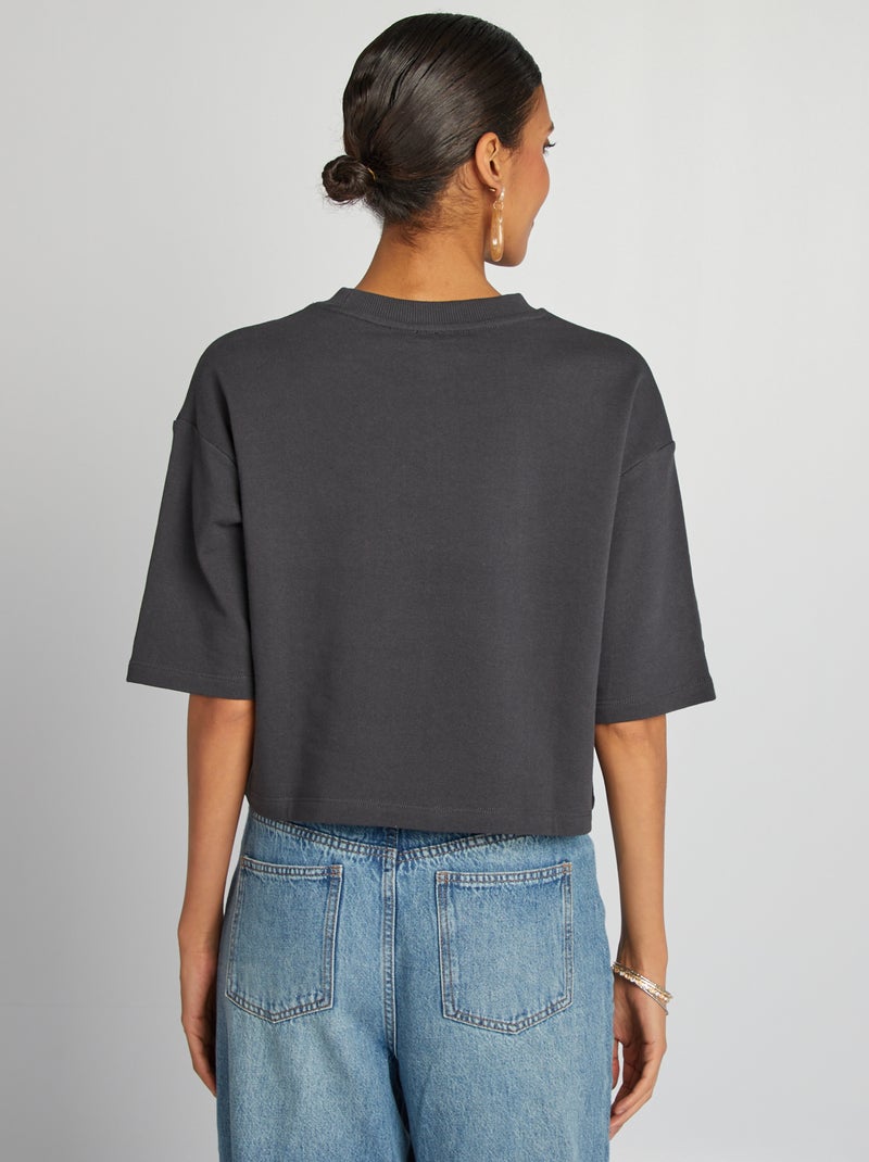 Tee-shirt large crop top Noir - Kiabi
