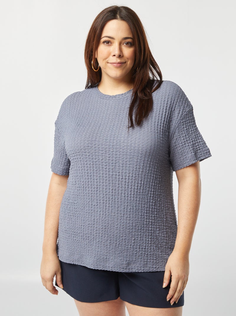 Tee-shirt large en maille gaufrée Bleu gris - Kiabi