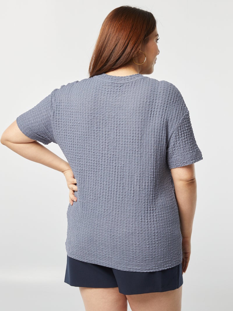 Tee-shirt large en maille gaufrée Bleu gris - Kiabi