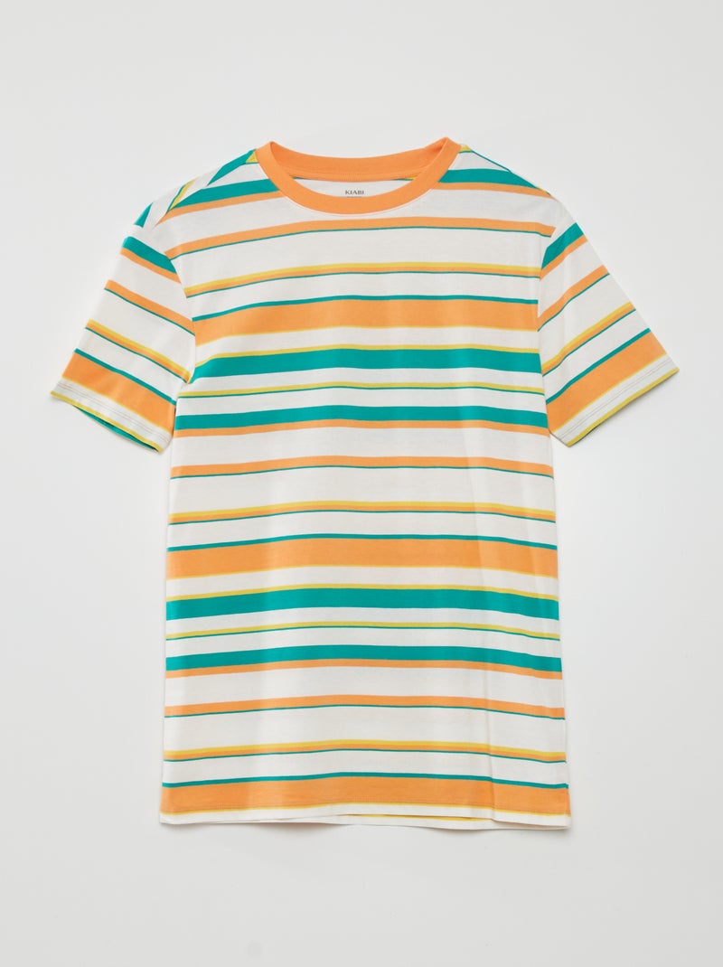 Tee-shirt larges rayures colorées Orange - Kiabi