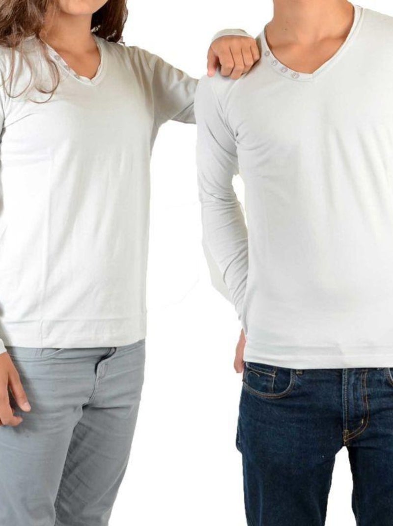 Tee Shirt Little Eleven Paris Basic V LS Mixte Blanc - Kiabi