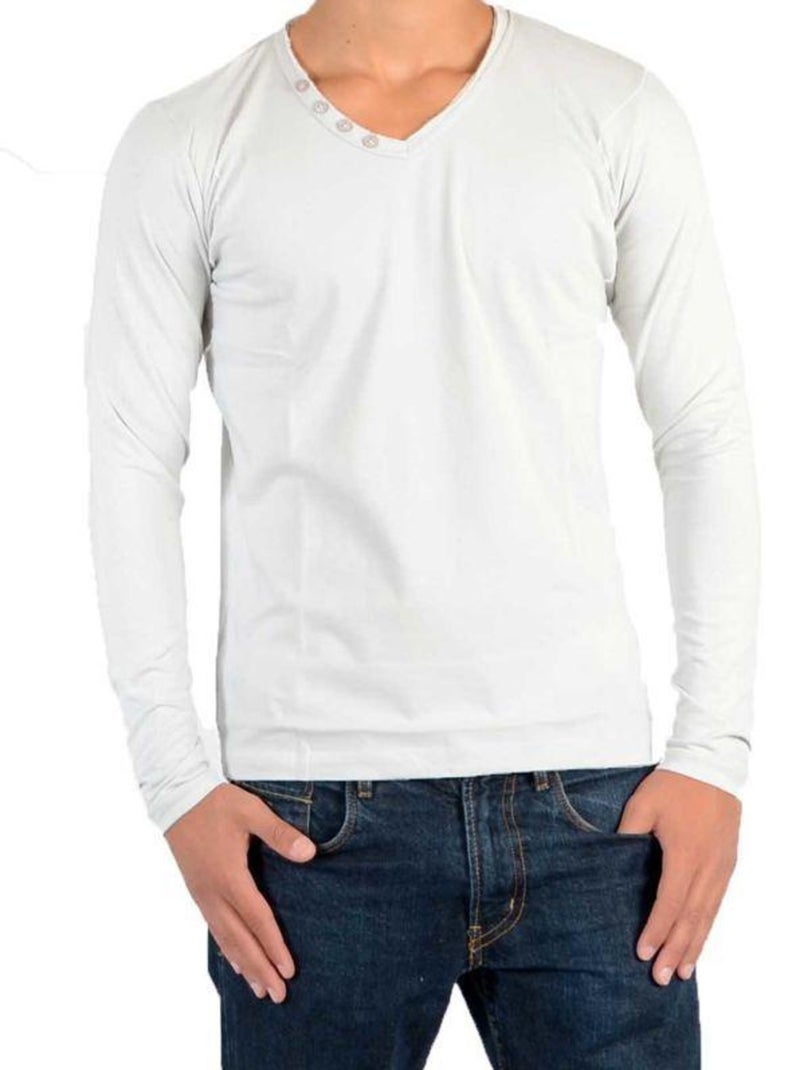 Tee Shirt Little Eleven Paris Basic V LS Mixte Blanc - Kiabi