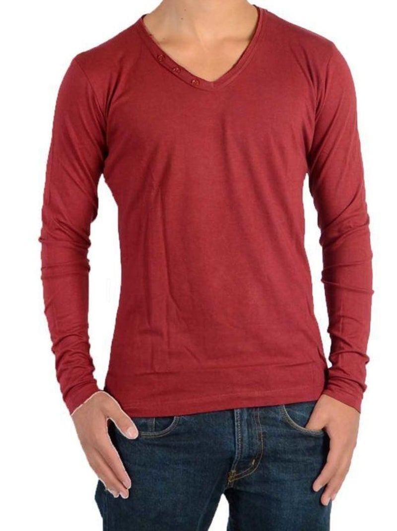 Tee Shirt Little Eleven Paris Basic V LS Mixte Rouge - Kiabi