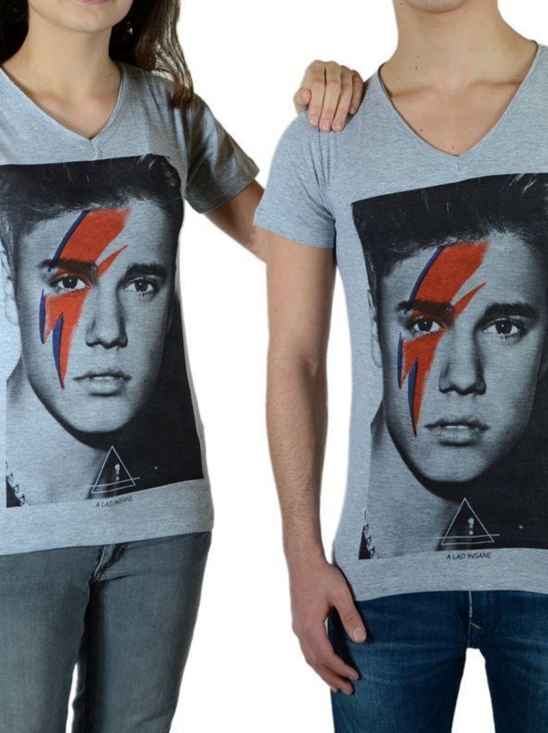 Tee Shirt Little Eleven Paris Bieber SS Mixte garçon  fille  Justin Bieber Gris Chiné Gris - Kiabi