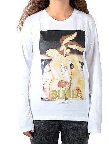 Tee Shirt Little Eleven Paris Bling LS Mixte Garçon Fille Blanc