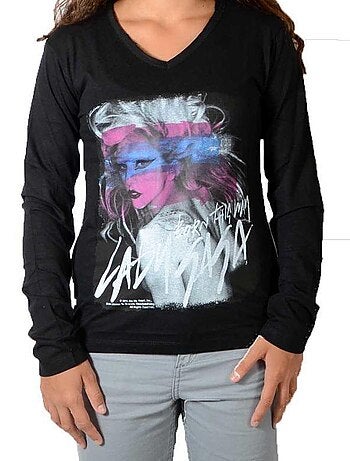 Tee Shirt Little Eleven Paris Gaga LS Mixte Garçon Fille Lady Gaga Noir