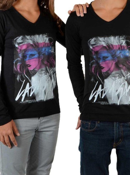 Tee Shirt Little Eleven Paris Gaga LS Mixte Garçon   Fille  Lady Gaga Noir - Kiabi