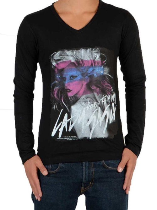 Tee Shirt Little Eleven Paris Gaga LS Mixte Garçon   Fille  Lady Gaga Noir - Kiabi