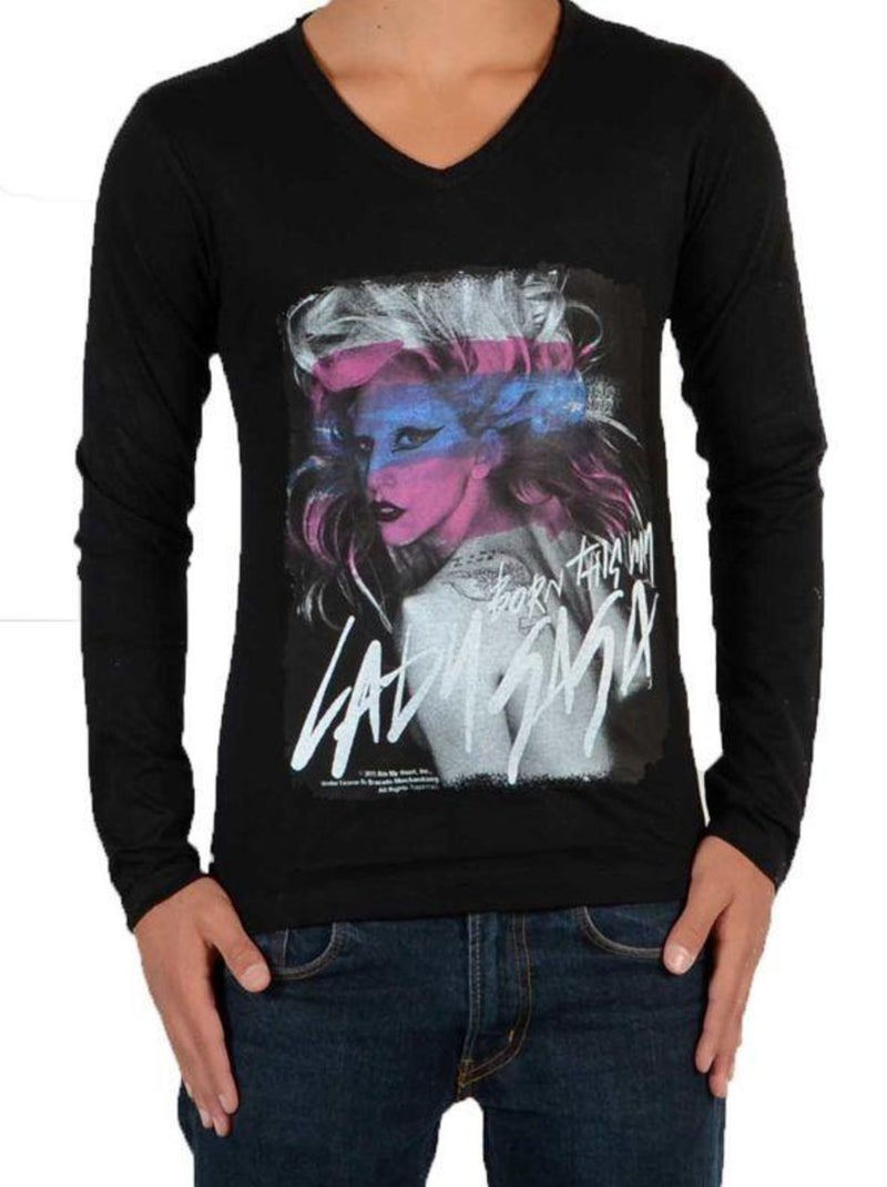 Tee Shirt Little Eleven Paris Gaga LS Mixte Garçon   Fille  Lady Gaga Noir Noir - Kiabi