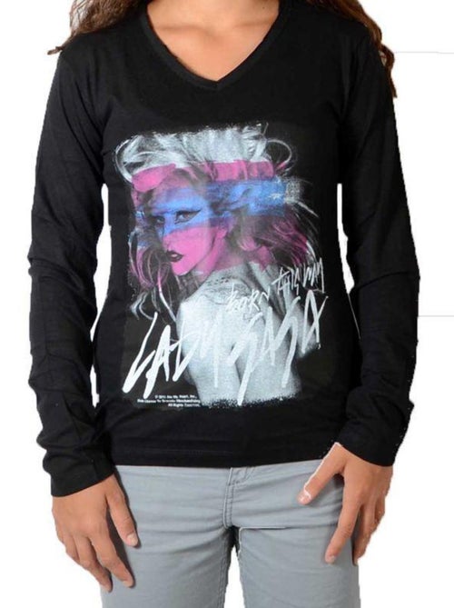 Tee Shirt Little Eleven Paris Gaga LS Mixte Garçon   Fille  Lady Gaga Noir - Kiabi