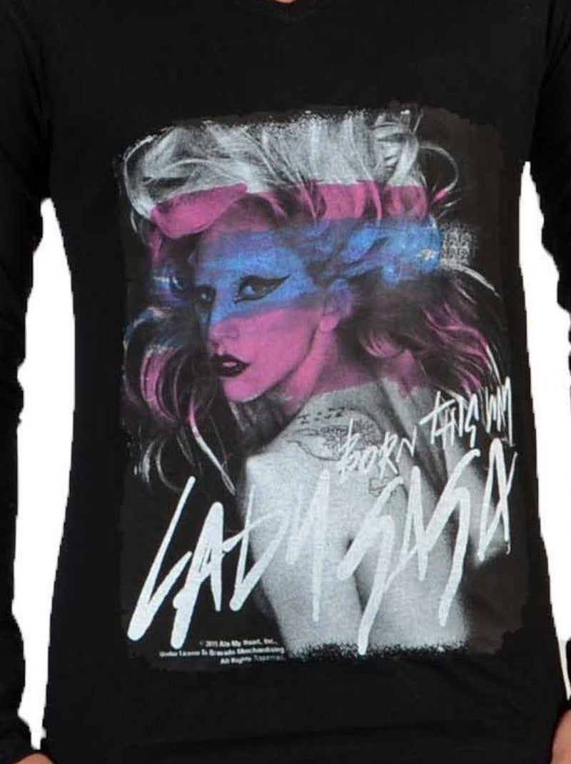 Tee Shirt Little Eleven Paris Gaga LS Mixte Garçon   Fille  Lady Gaga Noir Noir - Kiabi