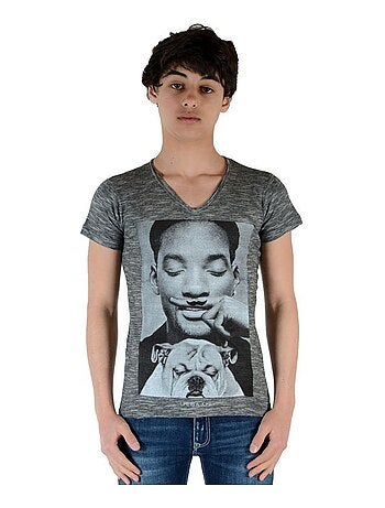 Tee Shirt Little Eleven Paris Garçon Little Smith TS Gris Cotton Vintage