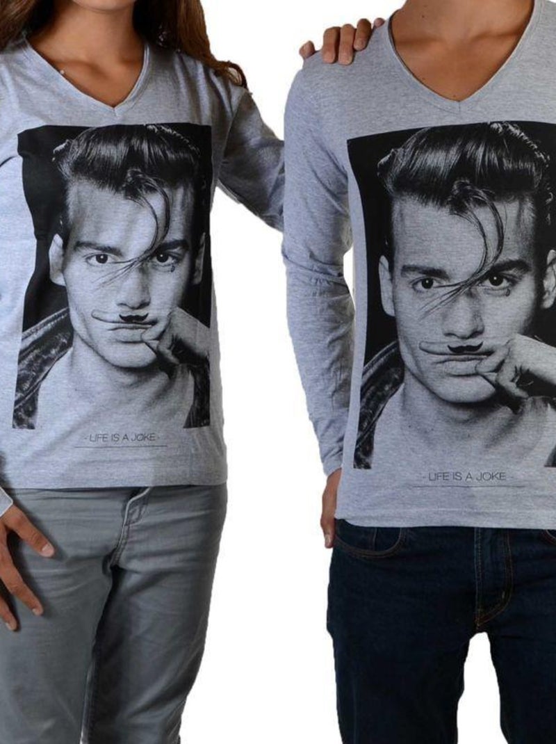 Tee Shirt Little Eleven paris JD LS Mixte Garçon  Fille  Jonhy Depp Gris - Kiabi
