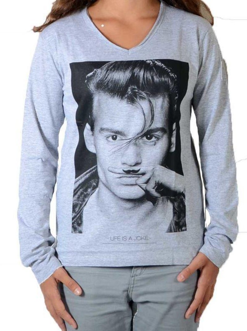 Tee Shirt Little Eleven paris JD LS Mixte Garçon   Fille  Jonhy Depp Gris - Kiabi