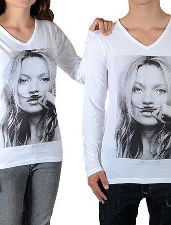 Tee Shirt Little Eleven Paris Kate LS Kate Moss Mixte Garçon Fille Blanc M99