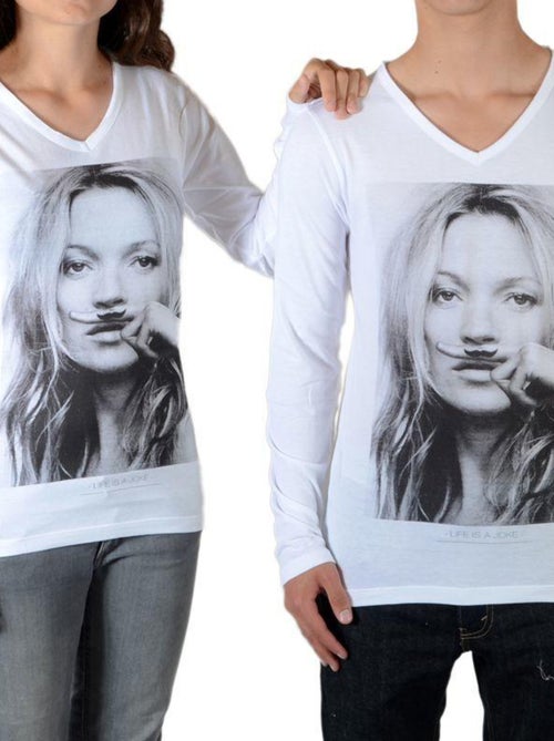 Tee Shirt Little Eleven Paris Kate LS Kate Moss Mixte Garçon   Fille  Blanc M99 - Kiabi