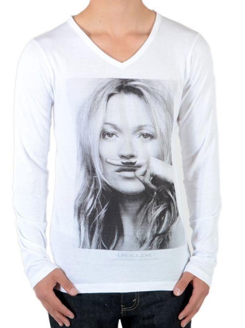 Tee Shirt Little Eleven Paris Kate LS Kate Moss Mixte Garçon   Fille  Blanc M99 - Kiabi