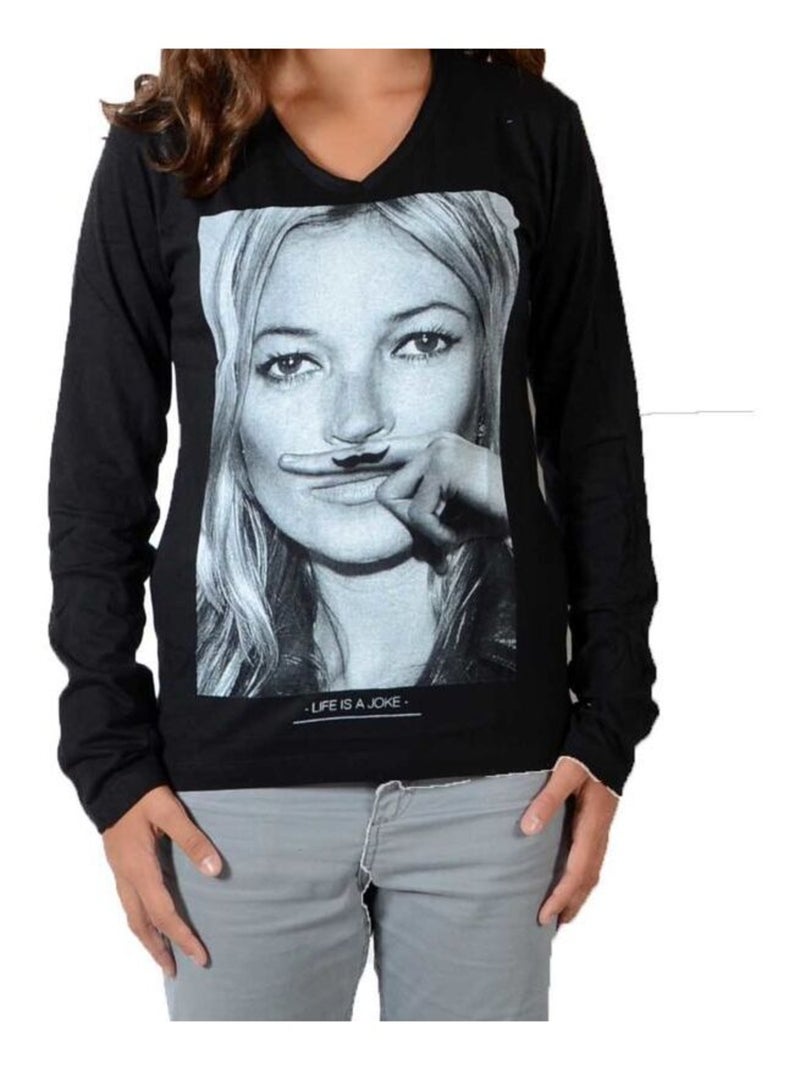 Tee Shirt Little Eleven paris KM LS Mixte Garçon   Fille  Kate Moss Noir - Kiabi