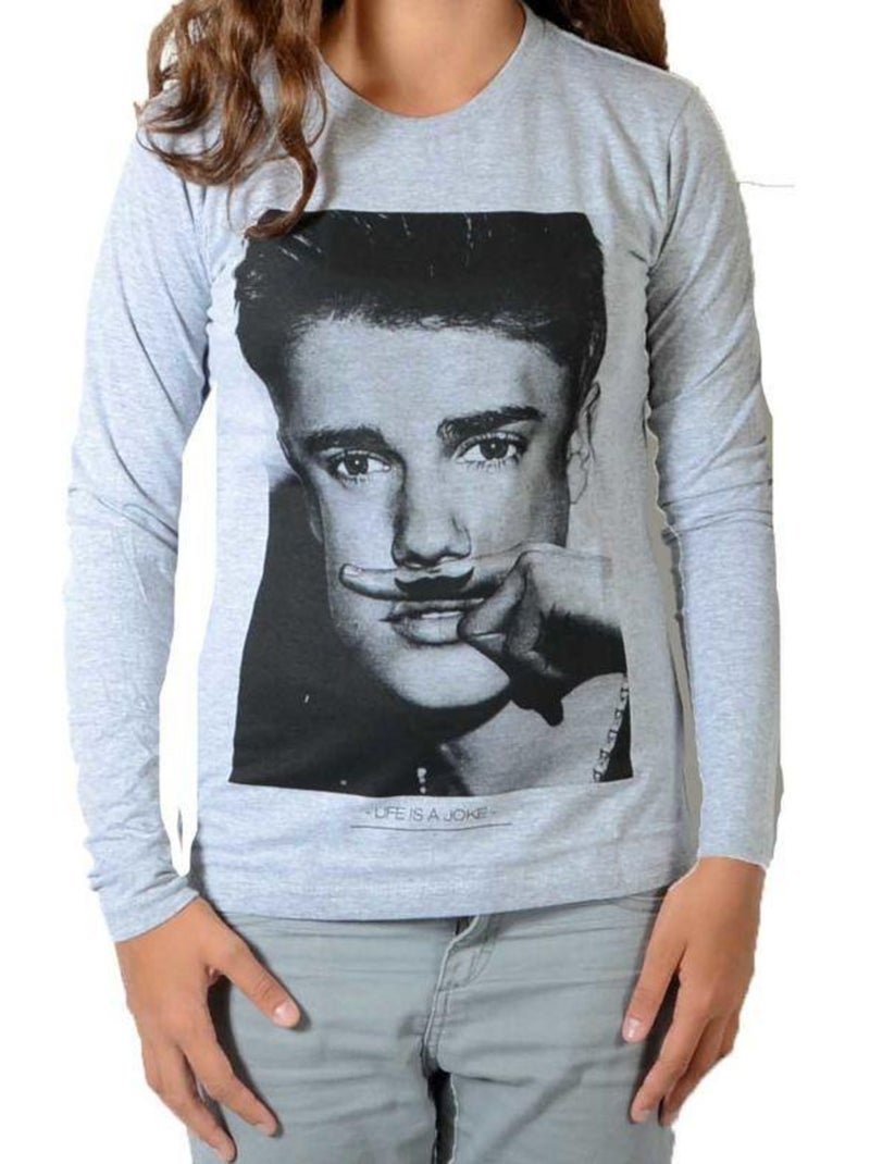 Tee Shirt Little Eleven Paris  LS Mixte Gris - Kiabi