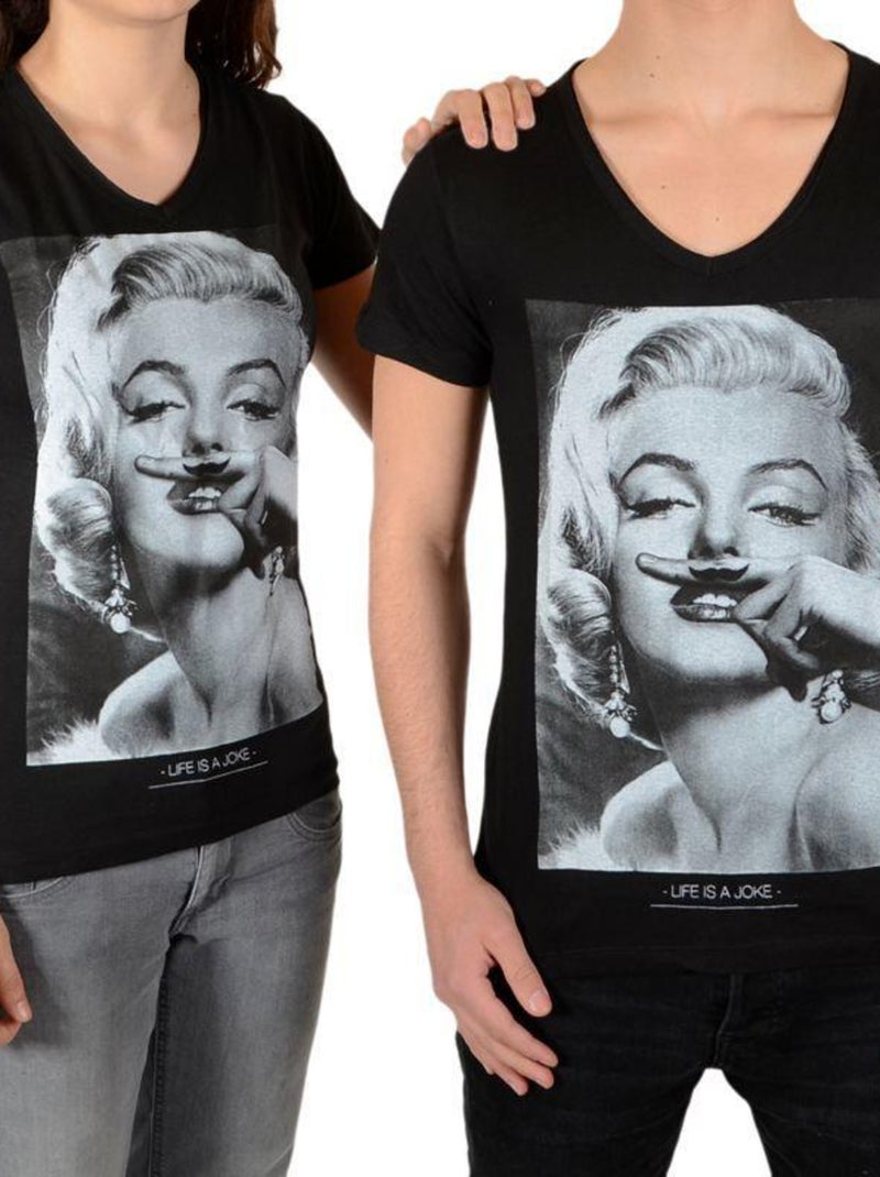 Tee Shirt Little Eleven Paris Marilyn SS Mixte Noir - Kiabi