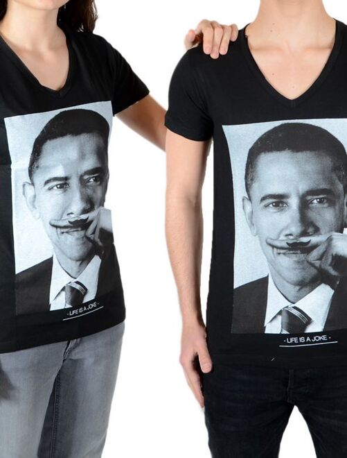 Tee Shirt Little Eleven Paris Obama SS Mixte Garçon  Fille  Barack Obama Noir - Kiabi