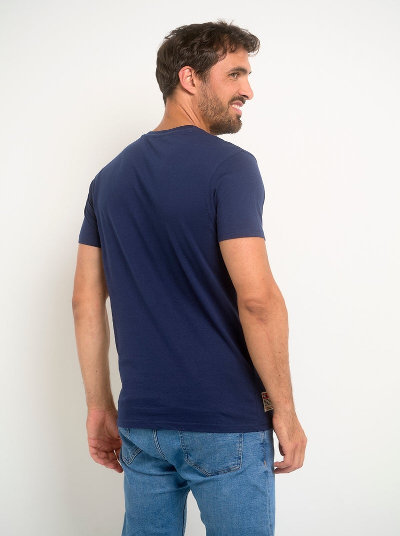 Tee-shirt logo et inscriptions col V Bleu marine - Kiabi