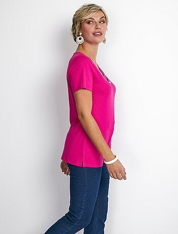 Tee-shirt long col V bijou